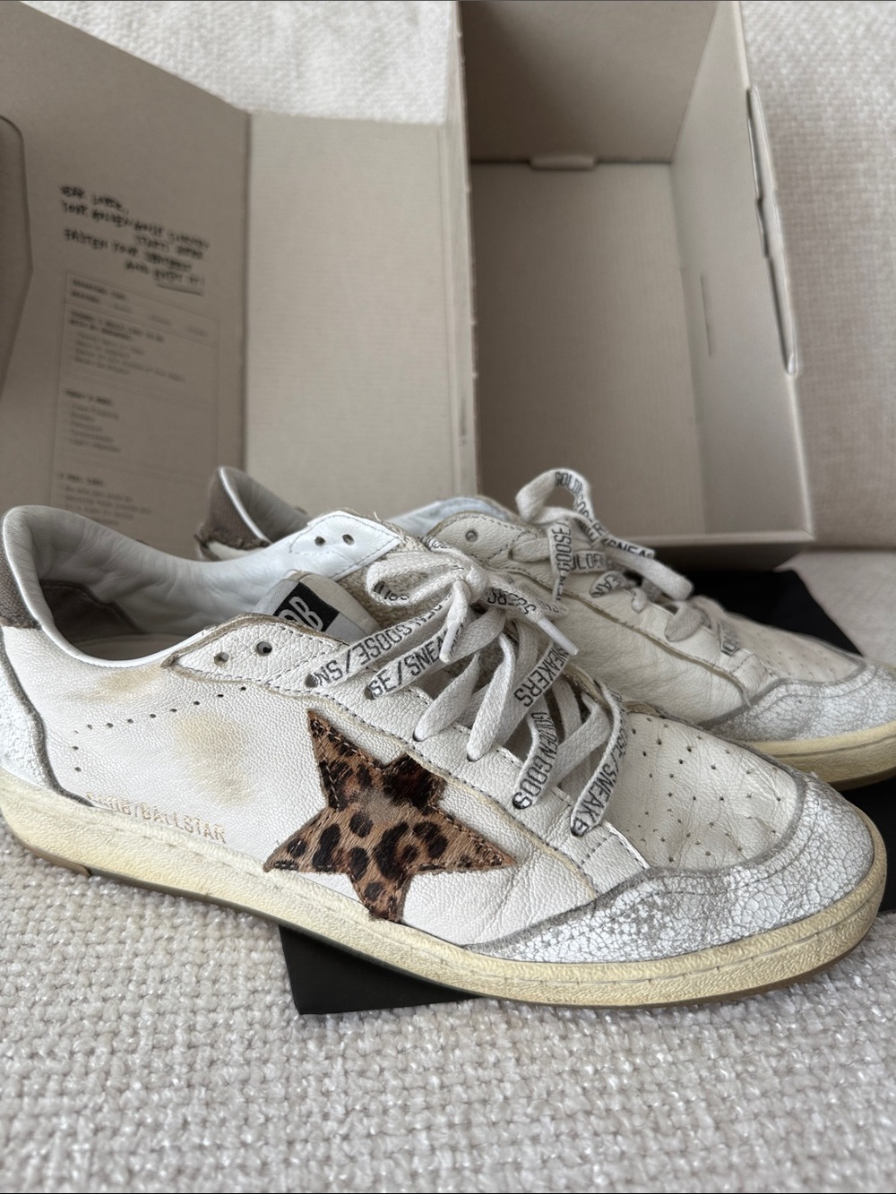 Golden Goose White Leather Sneakers with Leopard Star